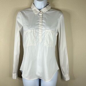 Zara Basics White Blouse Half Button Medium